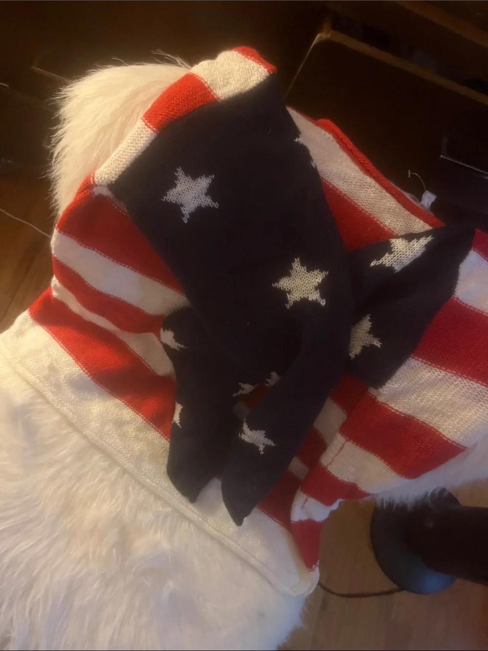 Soft Striped Red & White Star Sleeve Sweater